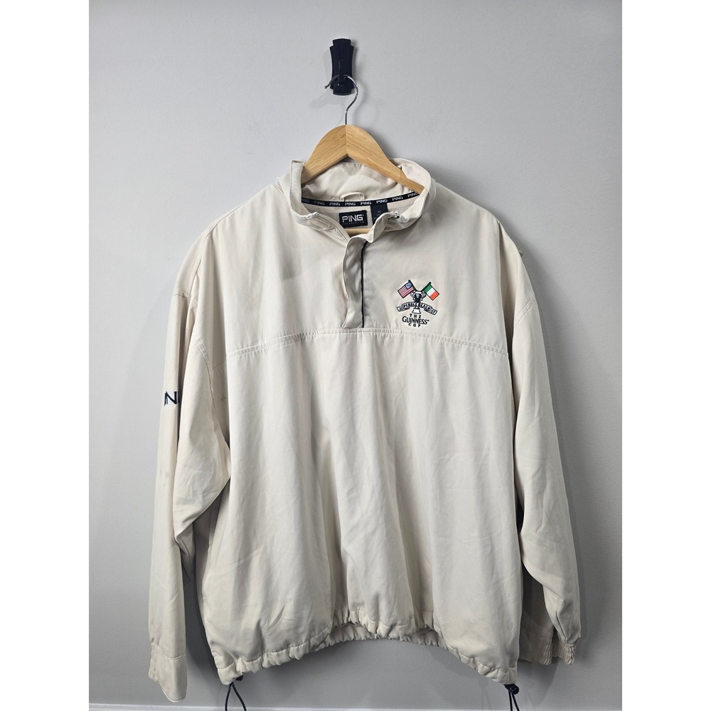 Ping Men XL Pebble Beach 2007 Guinness Cup Golf Windbreaker Pullover Tan 1/4 Zip